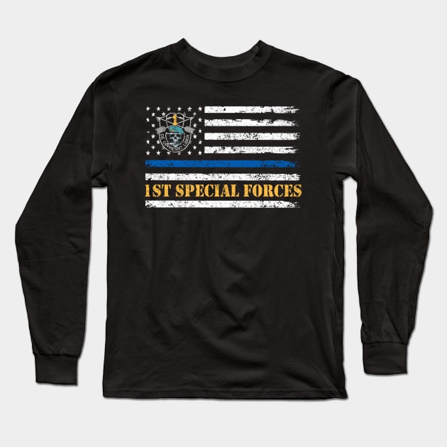 US Army 1st Special Forces Group American Flag De Oppresso Liber SFG - Gift for Veterans Day 4th of July or Patriotic Memorial Day Long Sleeve T-Shirt by Oscar N Sims